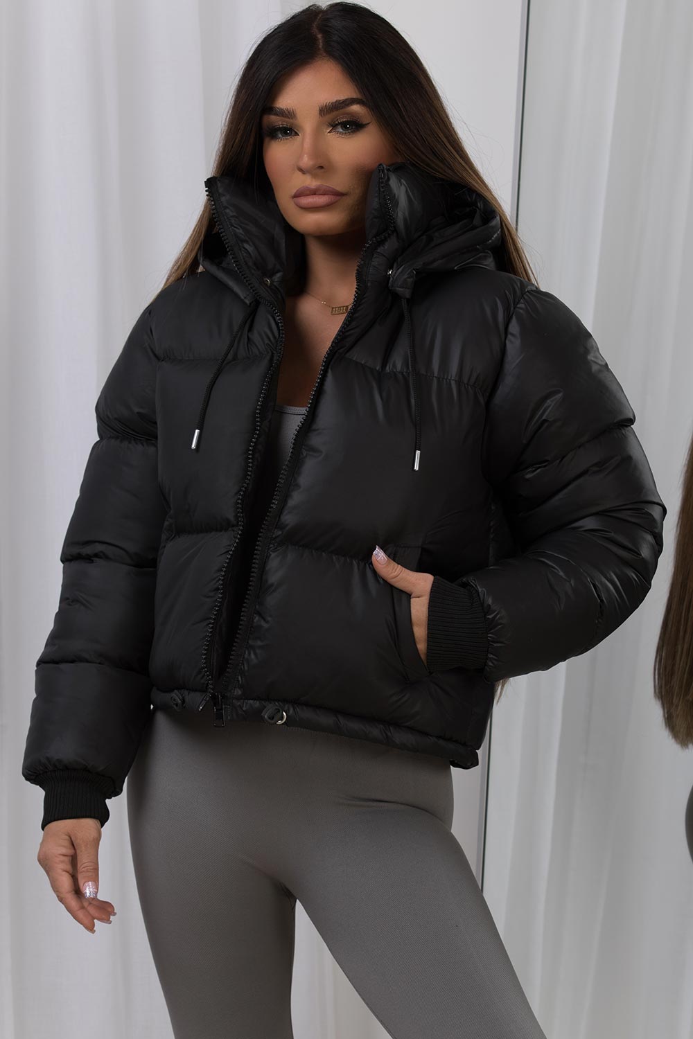 Women's Puffer Jacket With Hood Black – Styledup.co.uk