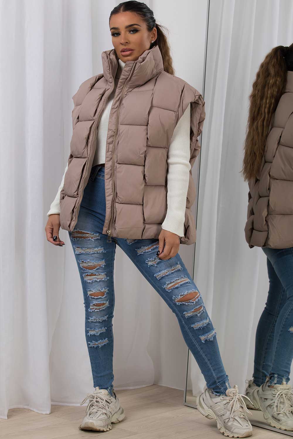 woven quilted padded gilet womens