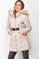 quilted padded puffer jacket with fur hood 
