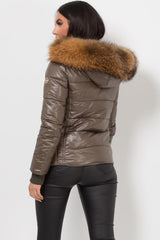 womens raccoon fur hood padded puffer coat