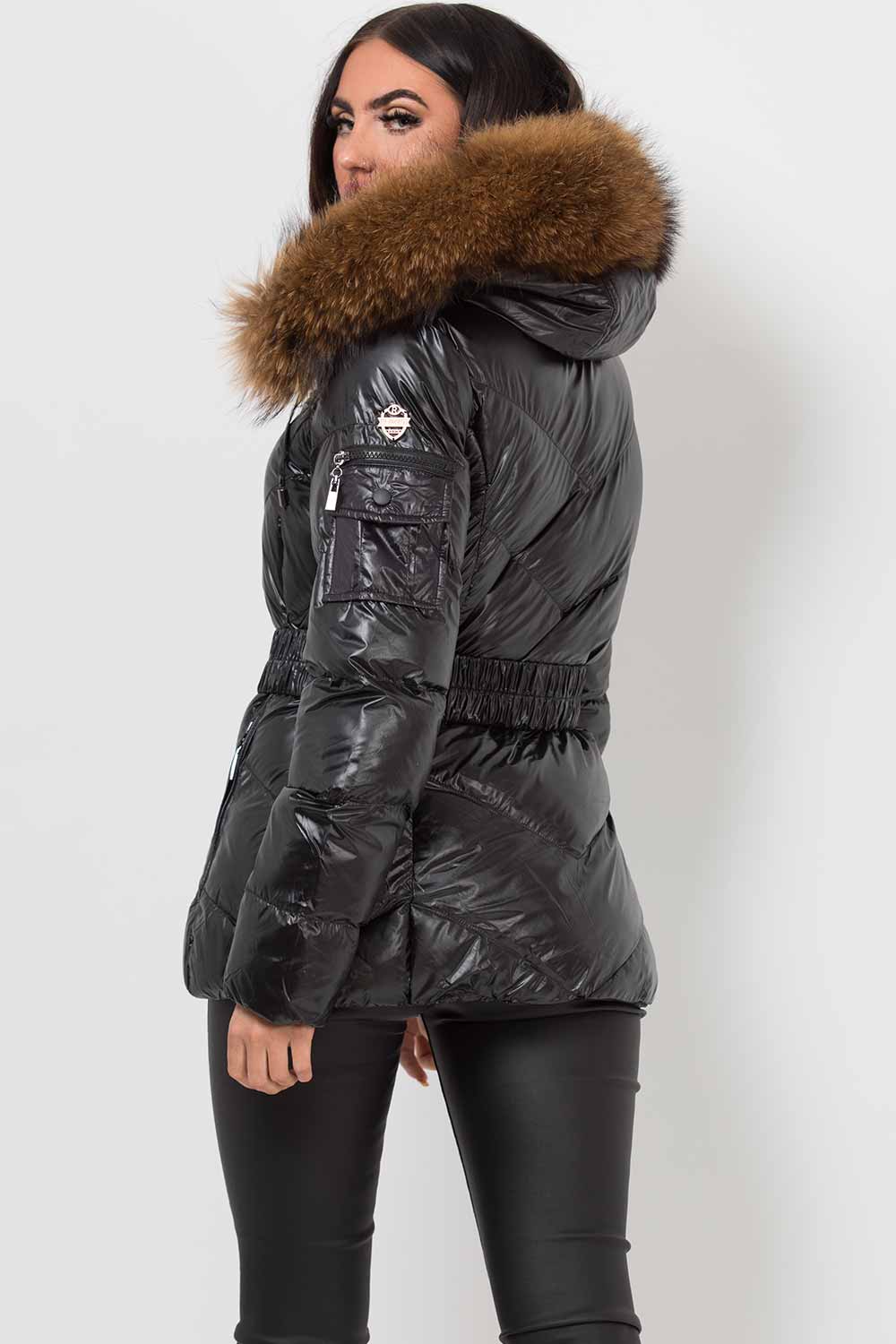 real fur hood coats with belt