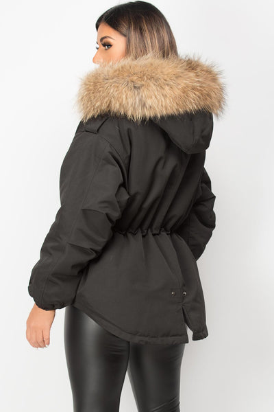 Womens Black Natural Raccoon Fur Hooded Parka Coat Jacket – Styledup.co.uk