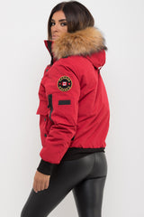 canada goose inspired bomber jacket with fur hood