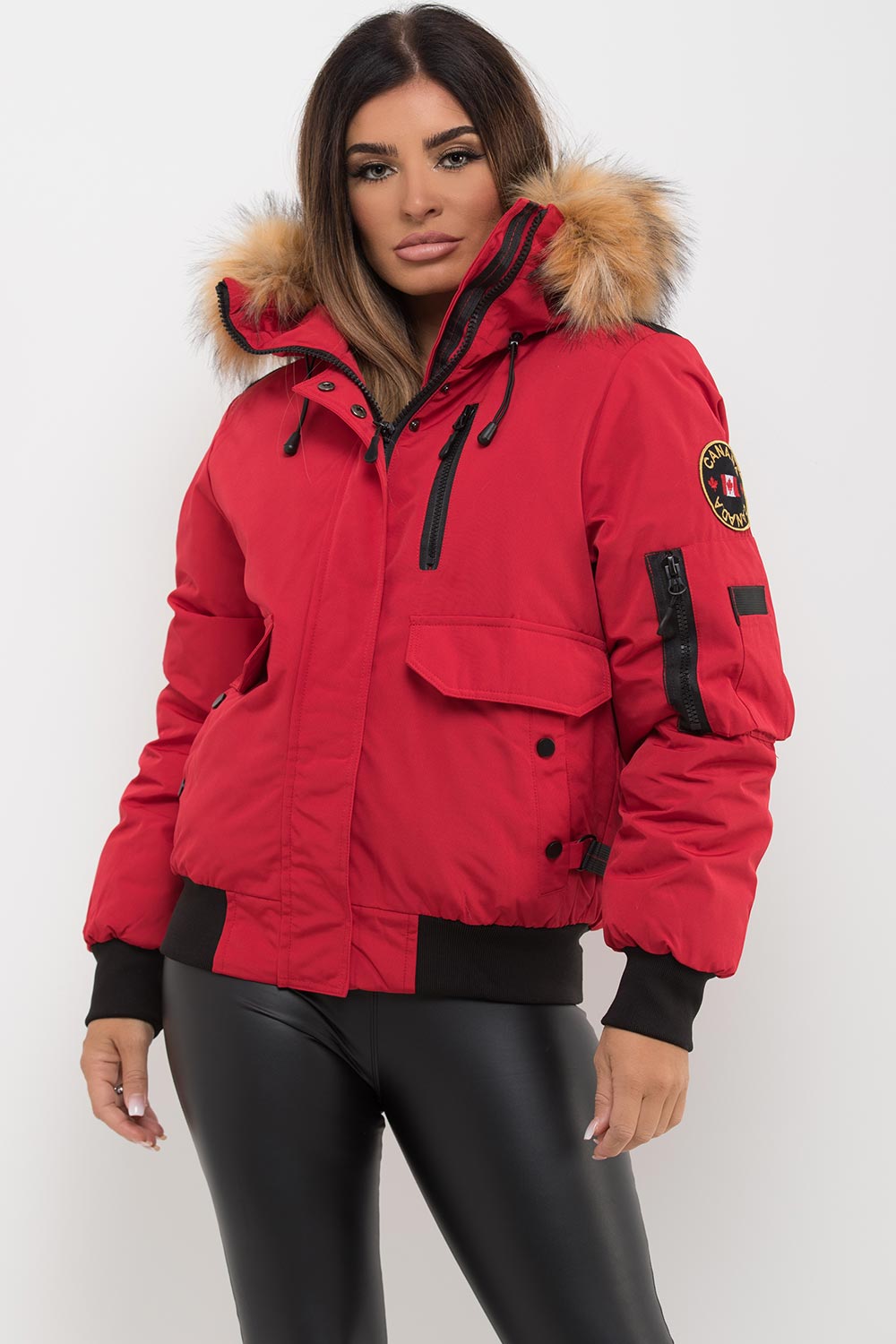Women's Bomber Jacket With Fur Hood Red Canada Goose – Styledup.co.uk