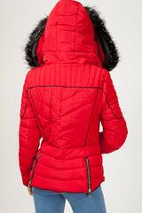 womens red puffer quilted coat uk