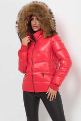 real fur hood puffer padded jacket womens