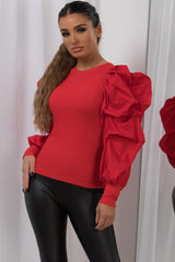 ruched puff jumper top womens christams top red