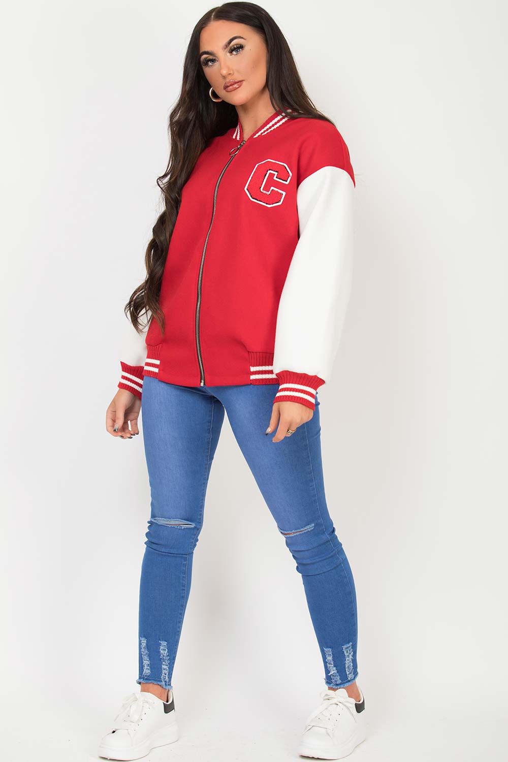 womens varsity jacket red