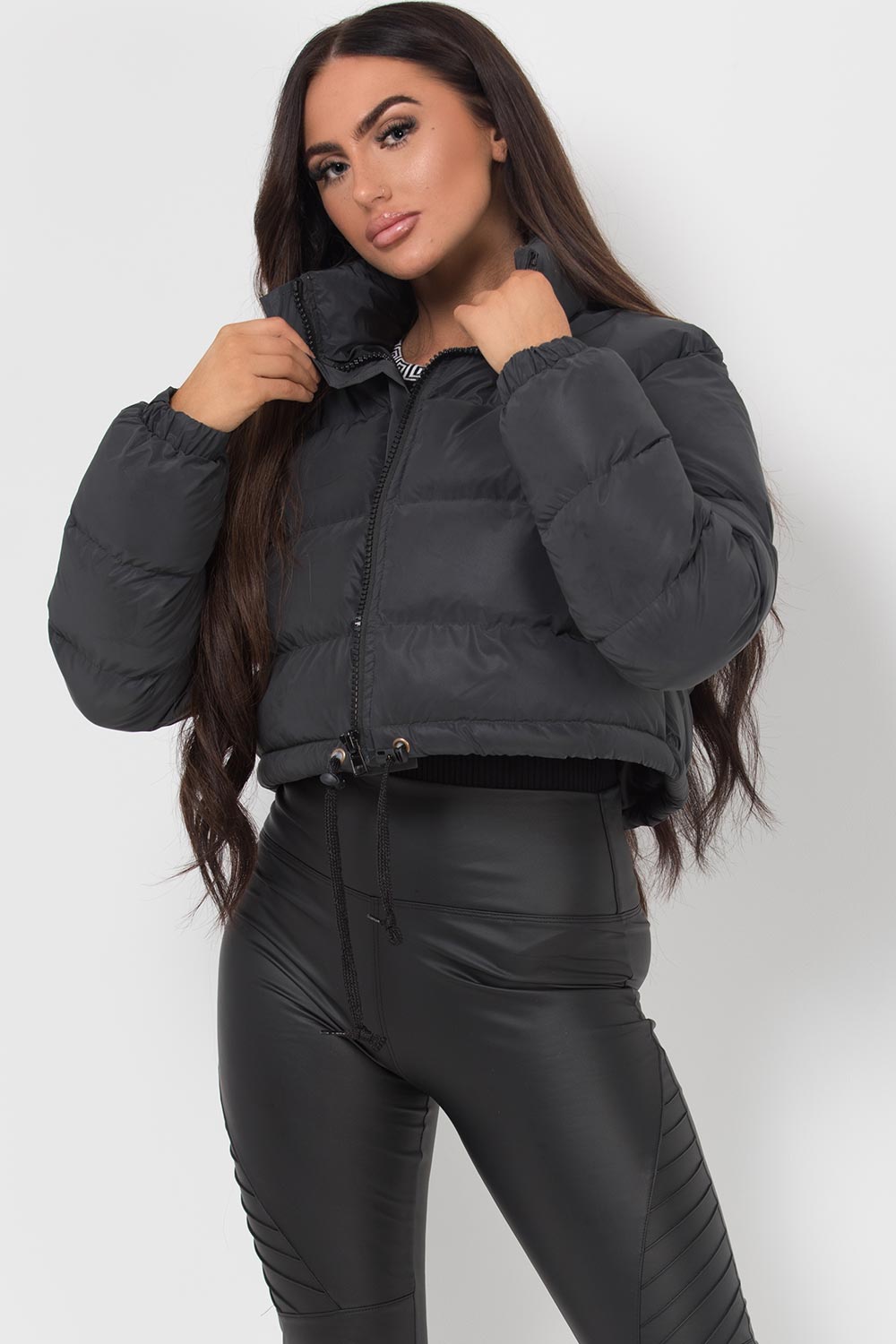 cropped puffer padded jacket reflective black