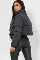 crop puffer padded jacket reflective black