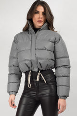 grey reflective cropped puffer jacket womens