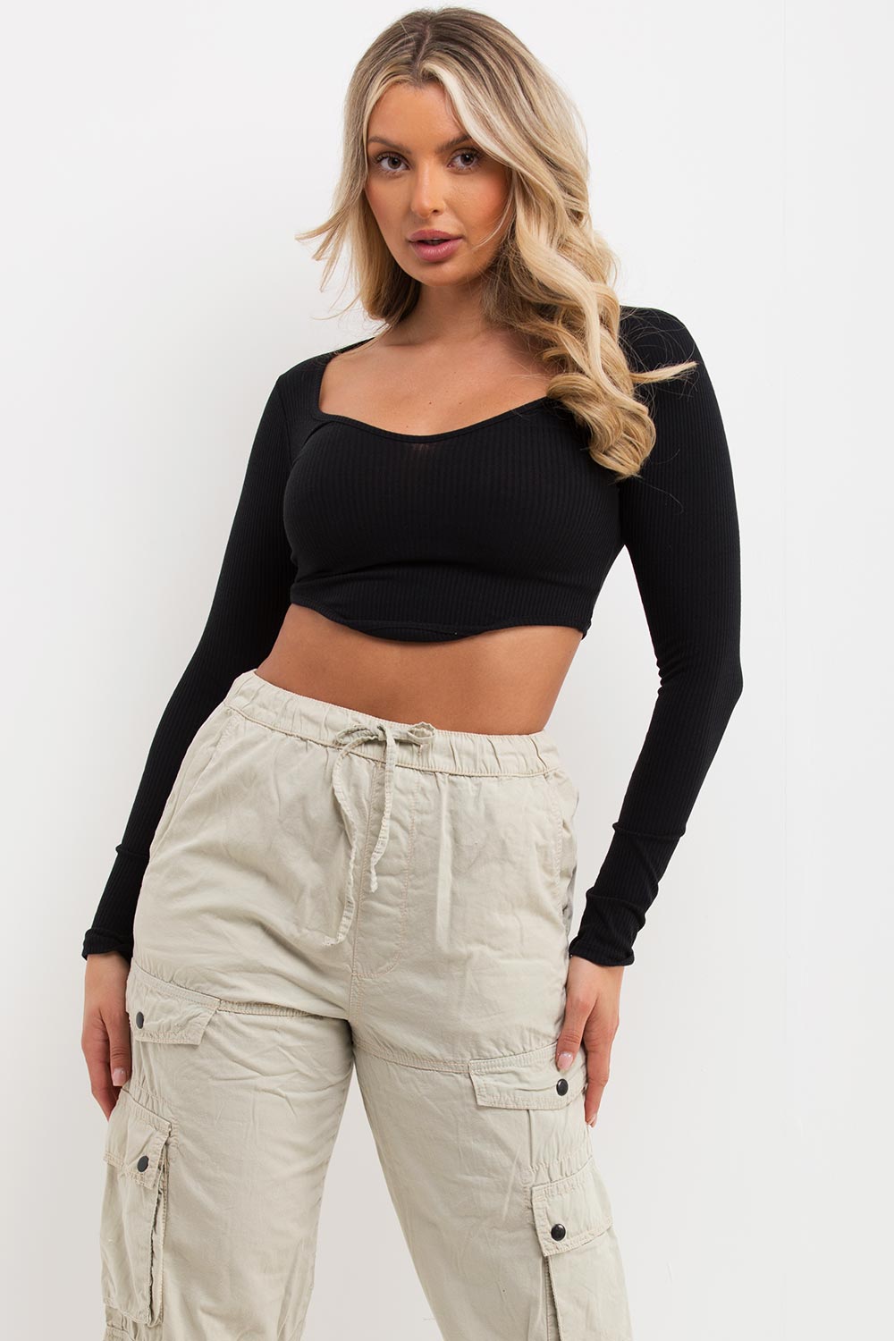 Black Structured Contour Sleeveless Ribbed Crop Top