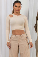 ribbed cut out long sleeve crop top