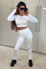 womens white ribbed gym set co ord