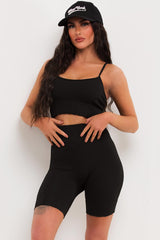womens ribbed cycling shorts and crop top gym wear set