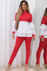 peplum frill hem jumper shirt leggings loungewear co ord set