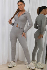 double zip ribbed lounge wear set grey