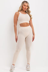 ribbed high waisted leggings and crop top co ord set