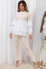 frill peplum jumper shirt and leggings co ord set