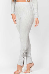 grey ruched cuff ribbed trousers and top set