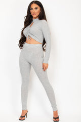 cut out ruched ribbed lounge wear set