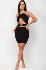 cut out cross over short bodycon dress
