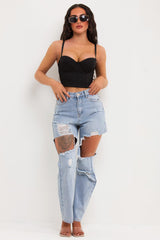 womens ripped straight leg jeans