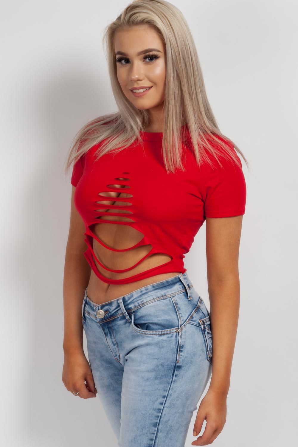 front ripped crop top red