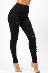 Black Ripped Skinny Jeans High Waisted