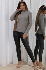 roll neck knitted jumper top grey