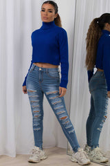 womens roll neck crop knitted jumper