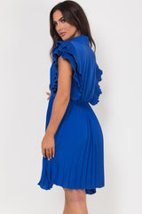 frill shoulder pleated dress royal blue