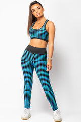 blue leggings and crop top gym wear set womens  