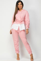 ruched hoodie shirt loungewear set pink 