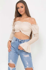 ruched front shirred crop top
