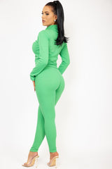 green co ord set with zip ruched front