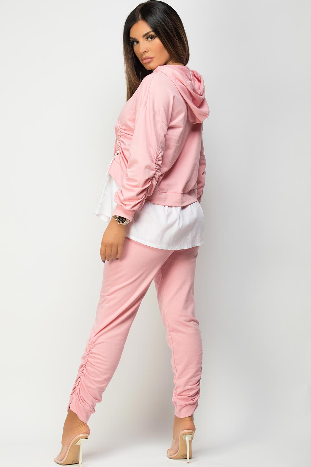 ruched front loungewear set pink 