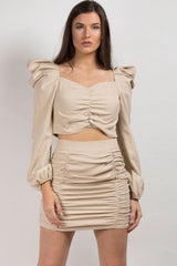 nude skirt and crop top set 