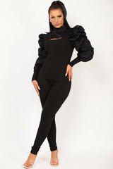 womens loungewear with ruched puff sleeves