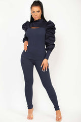 womens loungewear with puff sleeve and cut out front