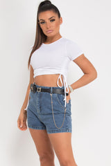 white ruched side rib crop top