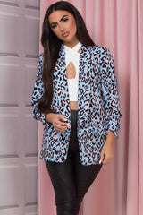 leopard print blazer with ruched arm womens