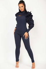 ribbed cut out front ruched sleeve lounge set navy