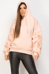 pink ruched arm hoodie oversized 