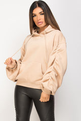 womens ruched sleeve hoodie styledup fashion 