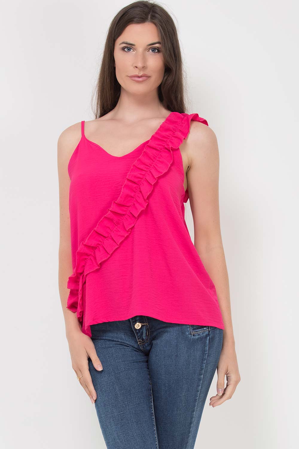 pink ruffle ruched detail top uk