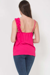 ruched ruffle cami strap vest top pink