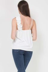 ruffle ruched cami strap vest top white