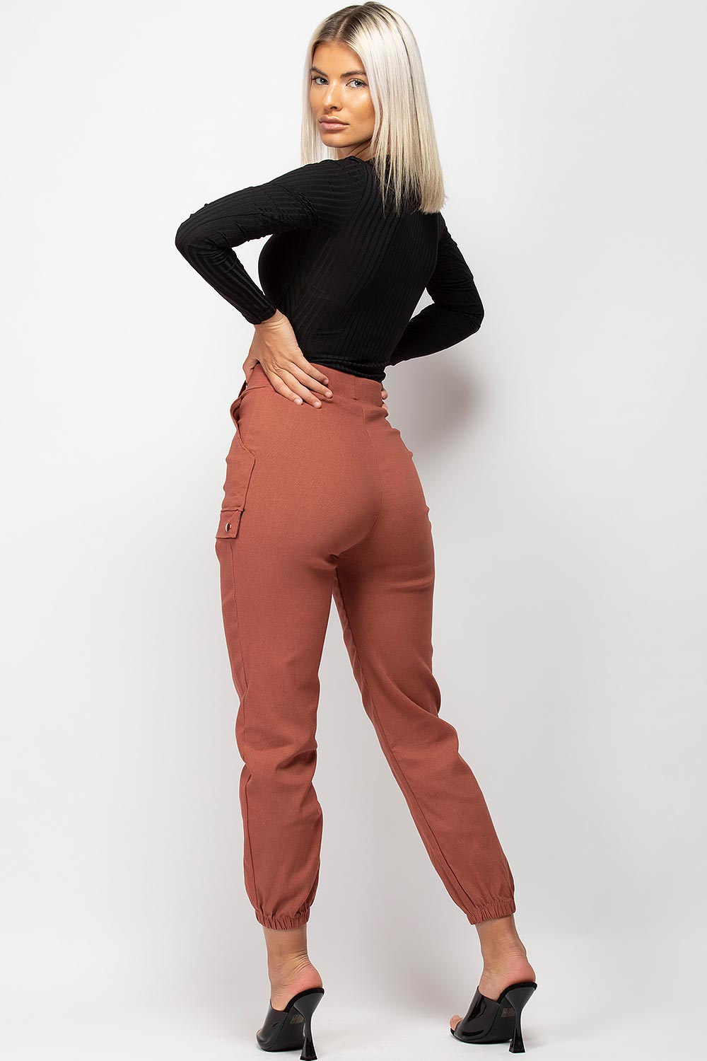 High Waisted Cargo Trousers Rust