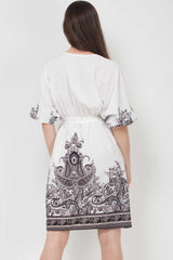 paisley print dress white